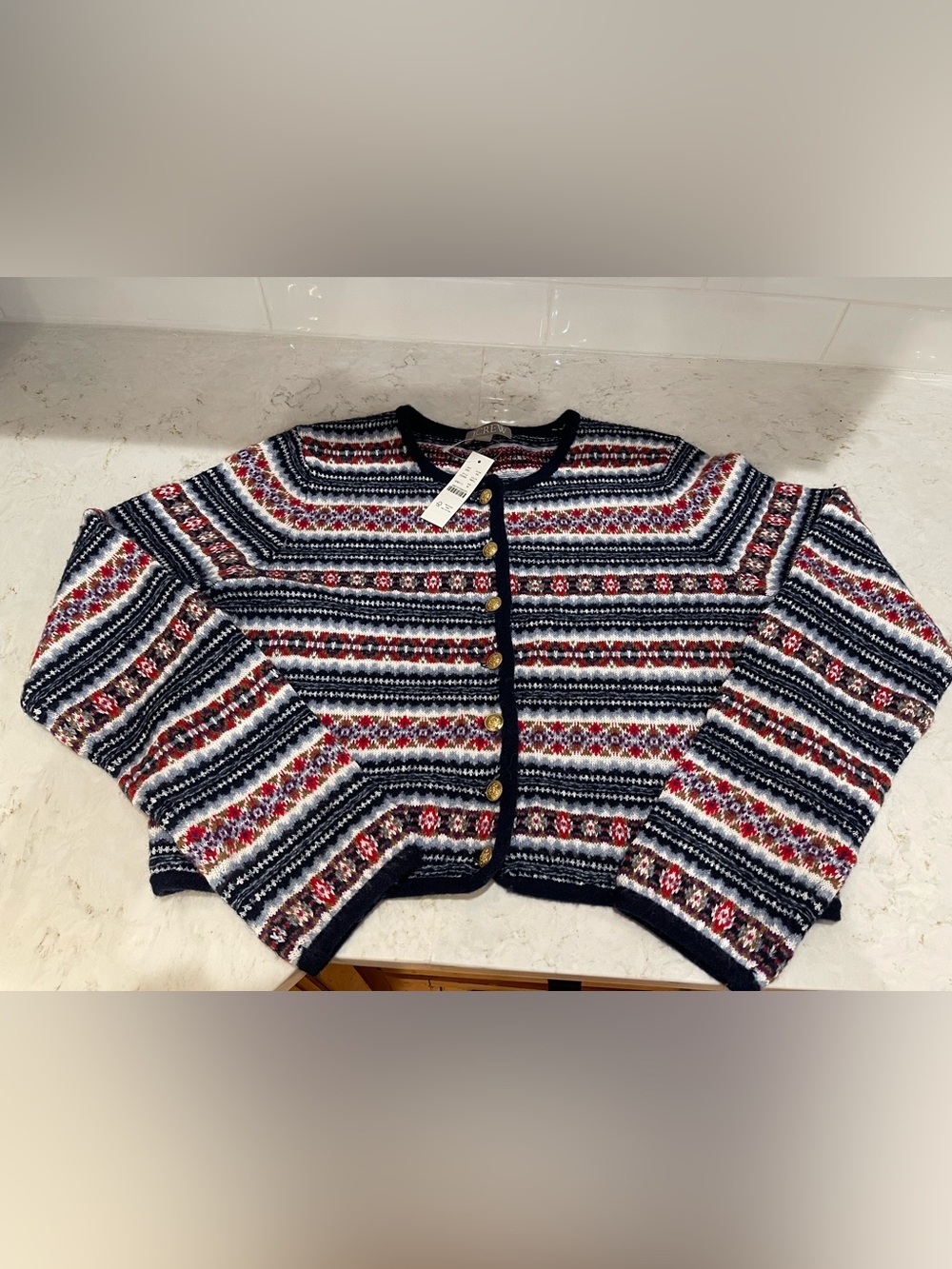 NEW J Crew Striped Fair Isle Crewneck Cardigan Lady Jacket Wool Blend M